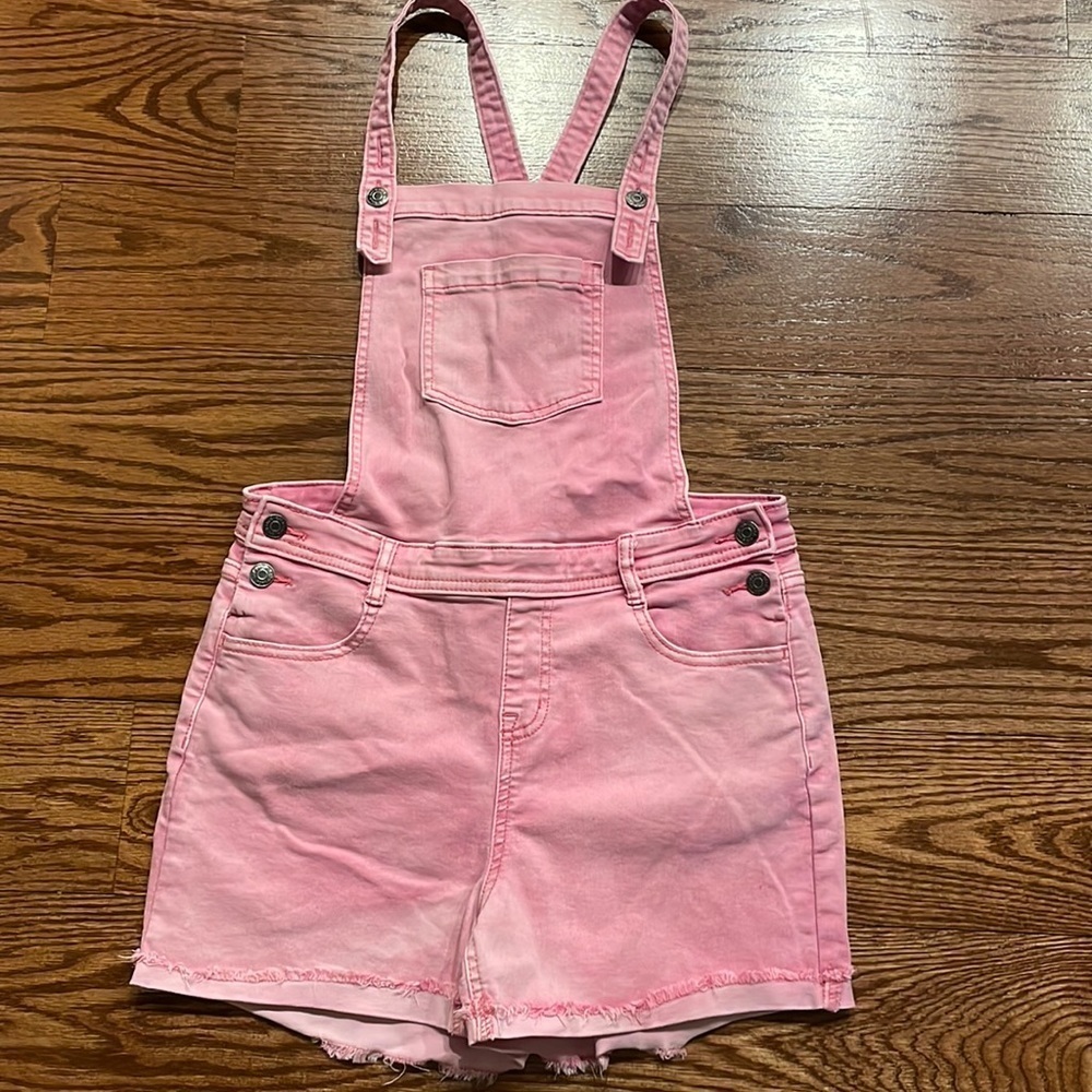 Cat & Jack girls PINK slightly distressed SHORT OVERALLS super stretch XL 14-16